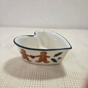 Hartstone‎ 1988 Heart Shaped Bowl Gingerbread Holly Christmas Serving Dish